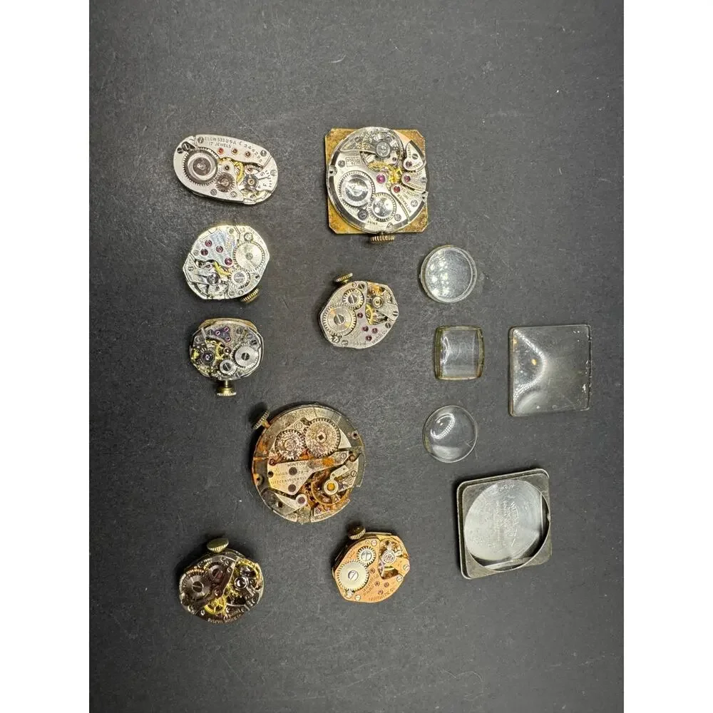 Lot of Vintage Watch Movements Dial Case Bulova Dufonte Benrus Wittnauer Elgin